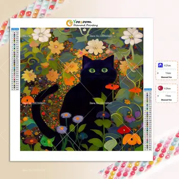 Милый Черный Кот В Гимне DIY 5D Алмазная картина Забавный Кот с цветочной вышивкой Алмазная Квадратная картина Мозаика для подарка